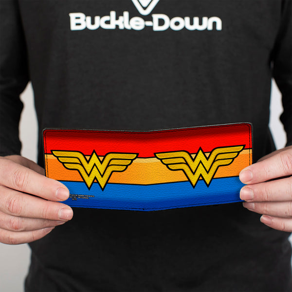 Buckle-Down Bi-Fold Wallet - Wonder Woman Logo Stripe Red Yellows Blue