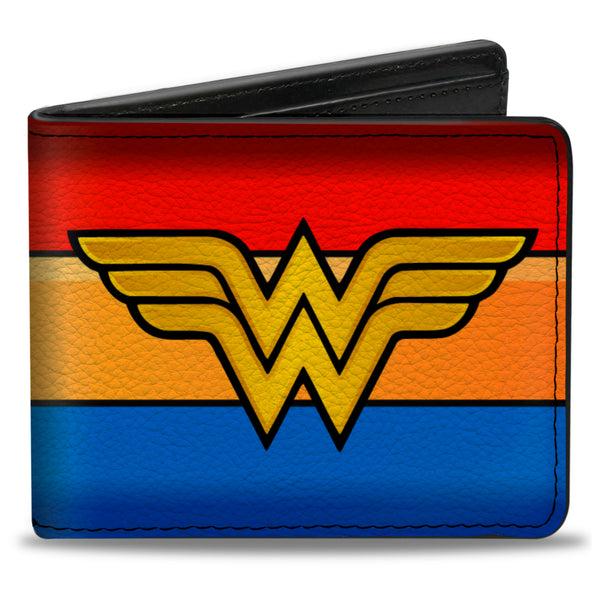 Buckle-Down Bi-Fold Wallet - Wonder Woman Logo Stripe Red Yellows Blue