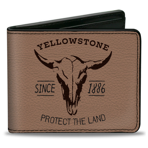 Buckle-Down Bi-Fold Wallet - YELLOWSTONE PROTECT THE LAND SINCE 1886 Tan/Brown