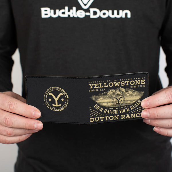 Buckle-Down Bi-Fold Wallet - Yellowstone YOUR RANCH YOUR RULES Landscape Black/Beige