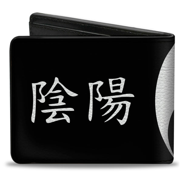 Buckle-Down Bi-Fold Wallet - Yin Yang Symbol CLOSE-UP Characters Black White