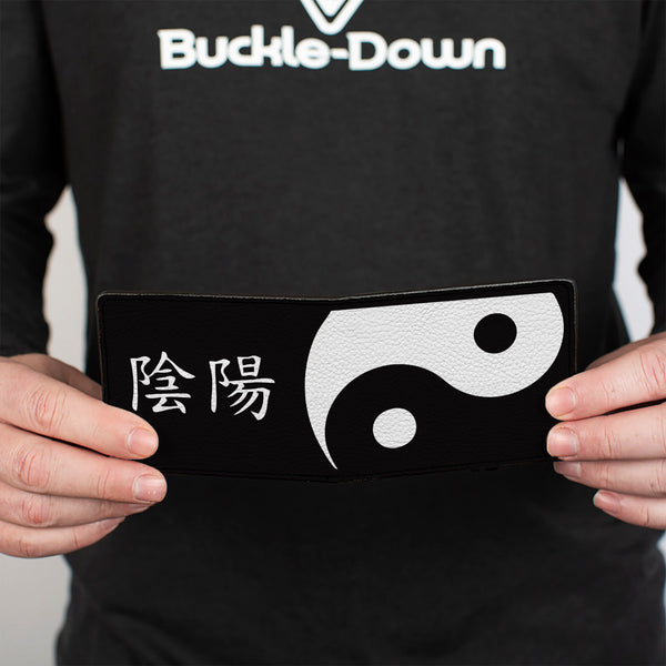 Buckle-Down Bi-Fold Wallet - Yin Yang Symbol CLOSE-UP Characters Black White