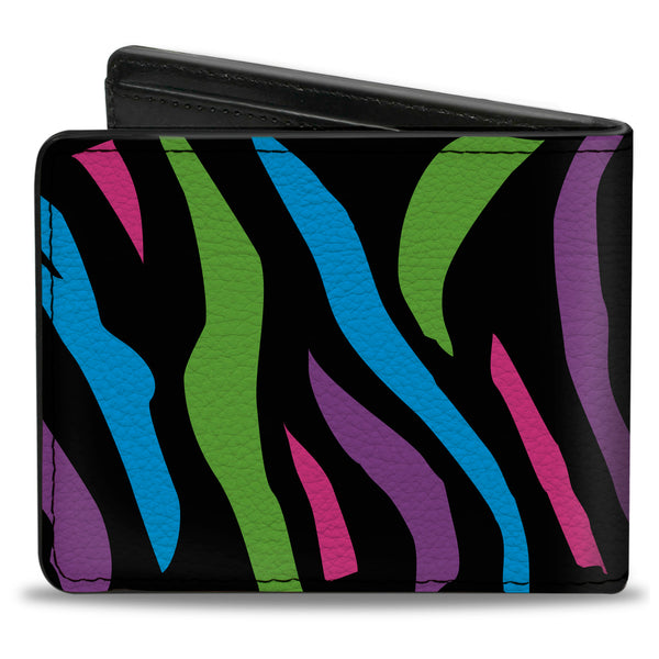 Buckle-Down Bi-Fold Wallet - Zebra Black Blue Green Pink Purple
