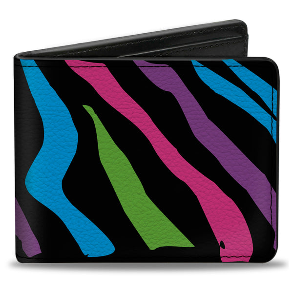 Buckle-Down Bi-Fold Wallet - Zebra Black Blue Green Pink Purple