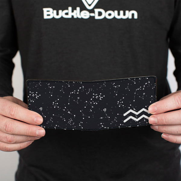 Buckle-Down Bi-Fold Wallet - Zodiac Aquarius Symbol Constellations Black White