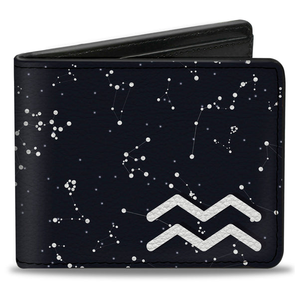 Buckle-Down Bi-Fold Wallet - Zodiac Aquarius Symbol Constellations Black White