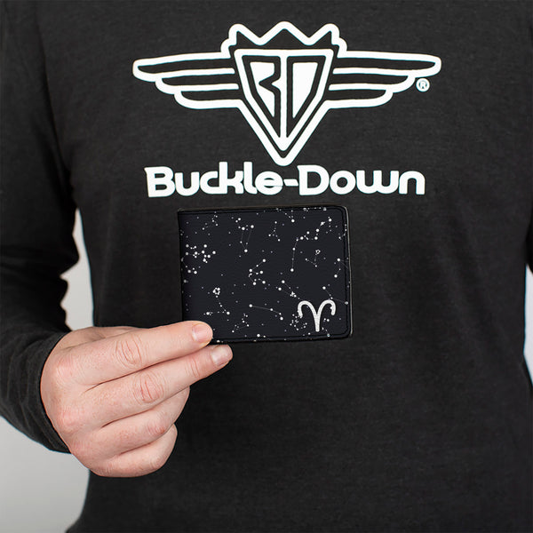 Buckle-Down Bi-Fold Wallet - Zodiac Aries Symbol Constellations Black White