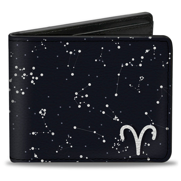Buckle-Down Bi-Fold Wallet - Zodiac Aries Symbol Constellations Black White