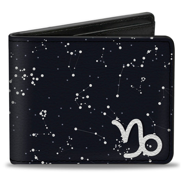 Buckle-Down Bi-Fold Wallet - Zodiac Capricorn Symbol Constellations Black White