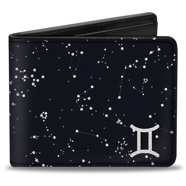 Buckle-Down Bi-Fold Wallet - Zodiac Gemini Symbol Constellations Black White