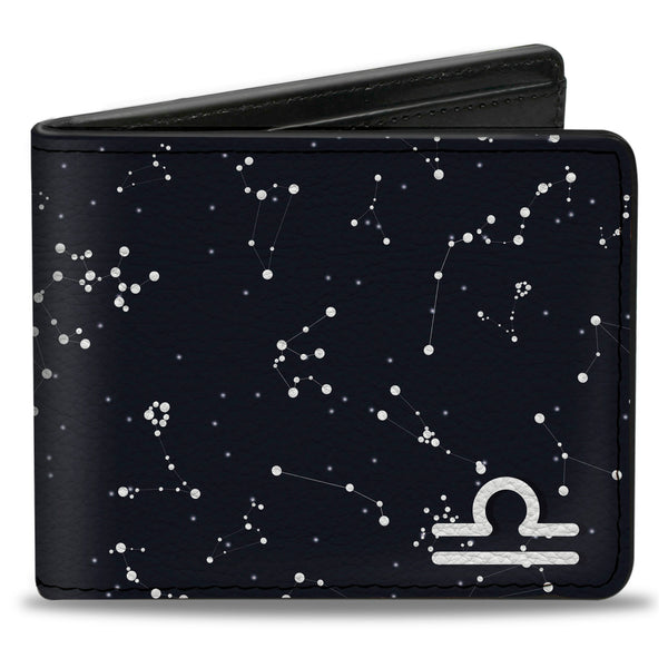 Buckle-Down Bi-Fold Wallet - Zodiac Libra Symbol Constellations Black White