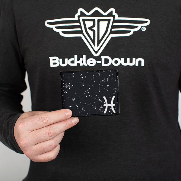 Buckle-Down Bi-Fold Wallet - Zodiac Pisces Symbol Constellations Black White