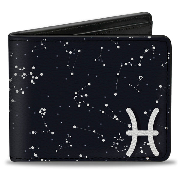 Buckle-Down Bi-Fold Wallet - Zodiac Pisces Symbol Constellations Black White