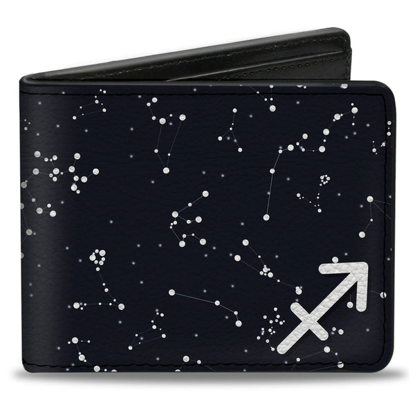 Buckle-Down Bi-Fold Wallet - Zodiac Sagittarius Symbol Constellations Black White