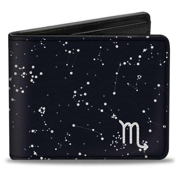 Buckle-Down Bi-Fold Wallet - Zodiac Scorpio Symbol Constellations Black White