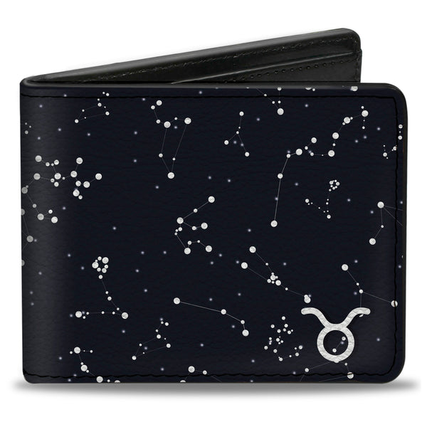 Buckle-Down Bi-Fold Wallet - Zodiac Taurus Symbol Constellations Black White