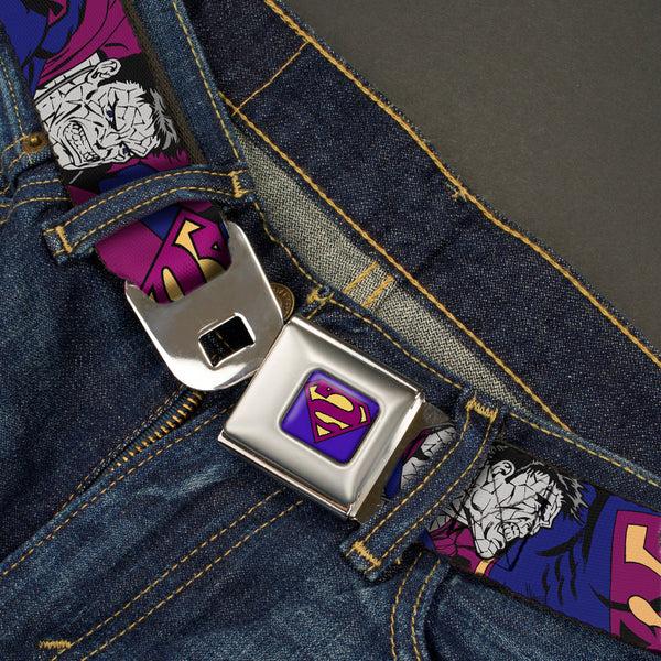 Buckle-Down Bizzaro Logo Full Color Blue Seatbelt Belt - Bizzaro Action Webbing