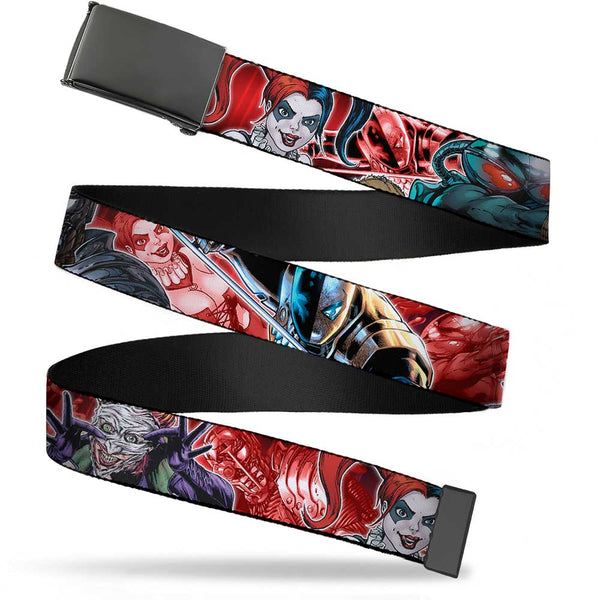 Buckle-Down Black Buckle Web Belt - 5-Suicide Squad Villains Group Reds Webbing