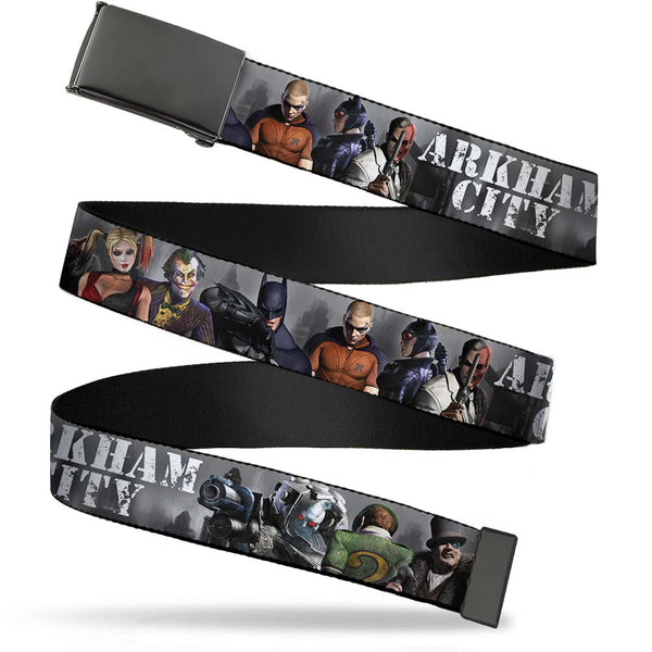 Buckle-Down Black Buckle Web Belt - ARKHAM CITY 9-Character Group Grays/White Webbing Webbing