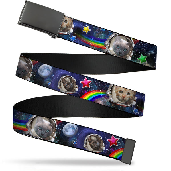 Buckle-Down Black Buckle Web Belt - Astronaut Cats In Space/Rainbows/Stars Webbing
