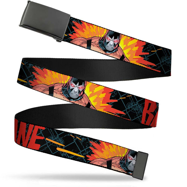 Buckle-Down Black Buckle Web Belt - BANE Pose/Explosion Bat Signal/Chanlink Black/Gray/Reds Webbing