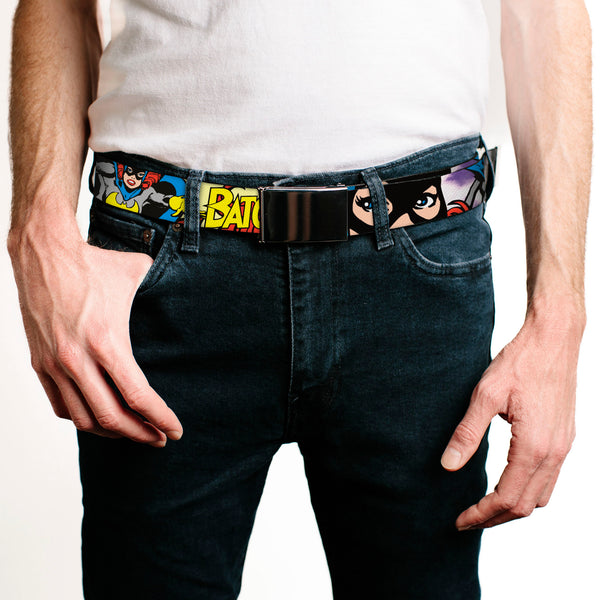 Buckle-Down Black Buckle Web Belt - BATGIRL In Action W/Face CLOSE-UP Webbing