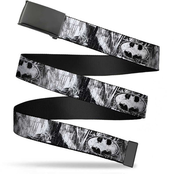 Buckle-Down Black Buckle Web Belt - Batman Face/Bat Shield Sketch White/Black Webbing