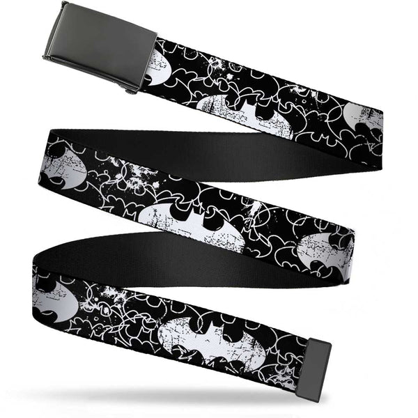 Buckle-Down Black Buckle Web Belt - Batman Outlines Black/White Webbing