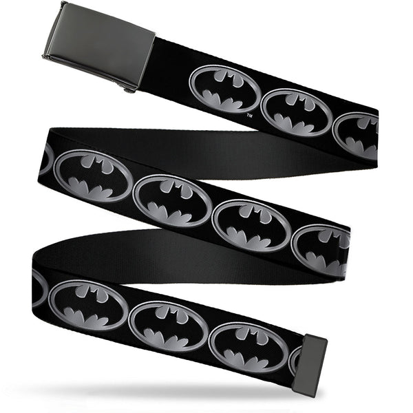 Buckle-Down Black Buckle Web Belt - Batman Shield Black/Silver Webbing