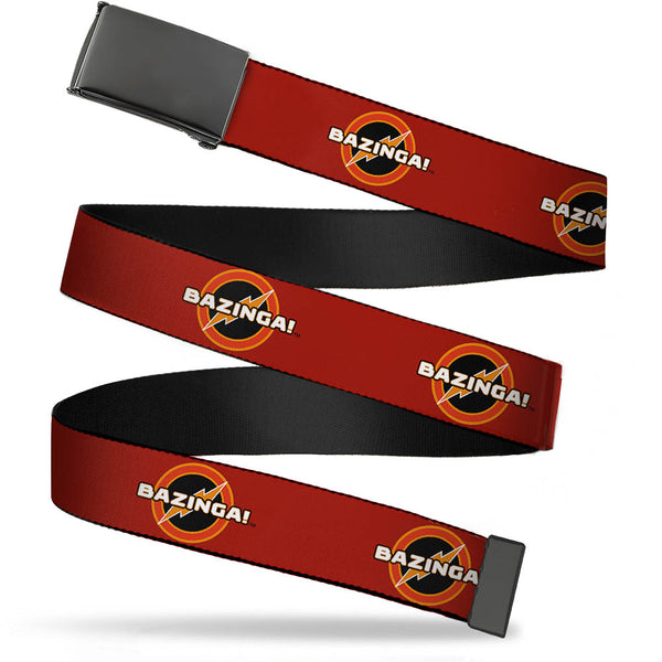 Buckle-Down Black Buckle Web Belt - BAZINGA Logo Burgundy Webbing