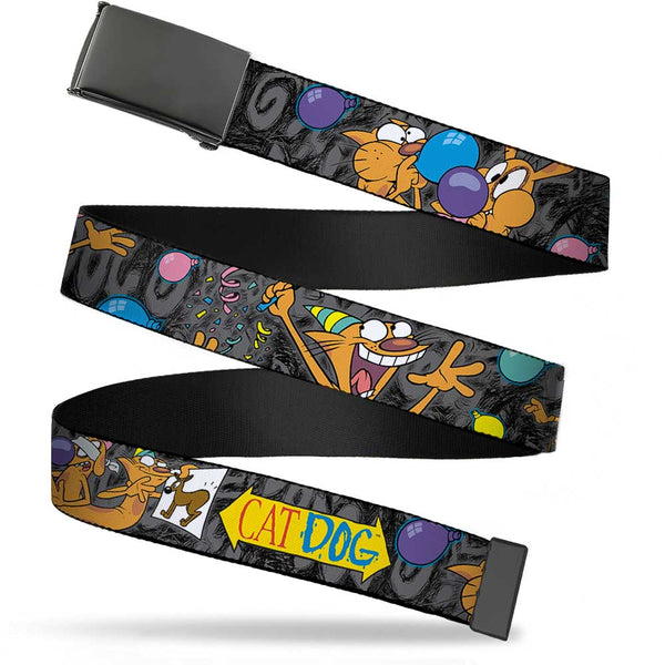 Buckle-Down Black Buckle Web Belt - CatDog Party/Balloons/CATDOG Logo Gray/Black/Multi Color Webbing