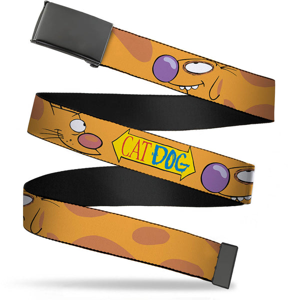 Buckle-Down Black Buckle Web Belt - CatDog Stretch/CATDOG Logo Webbing