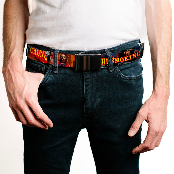 Buckle-Down Black Buckle Web Belt - CHEECH & CHONG THE SMOKING DEAD Zombie Pose Red/Yellow Webbing
