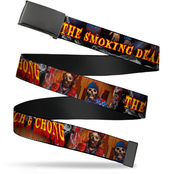 Buckle-Down Black Buckle Web Belt - CHEECH & CHONG THE SMOKING DEAD Zombie Pose Red/Yellow Webbing