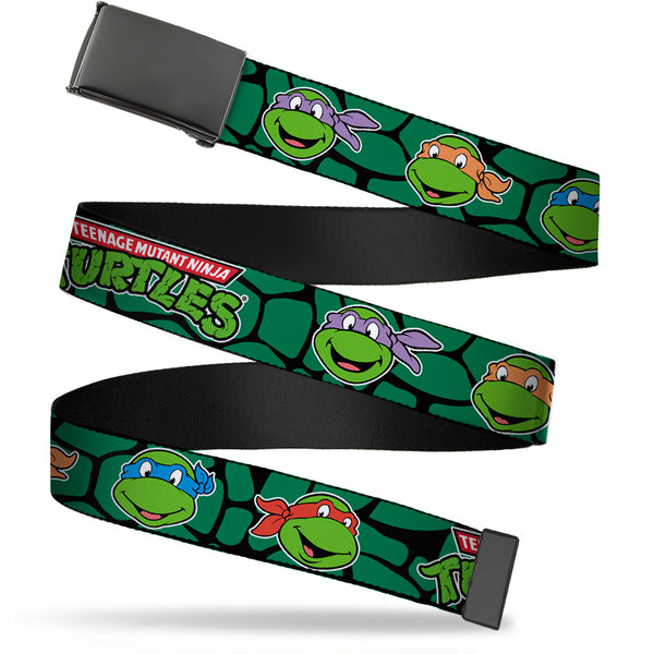 Buckle-Down Black Buckle Web Belt - Classic TEENAGE MUTANT NINJA TURTLES Turtle Faces Black/Green Turtle Shell Webbing