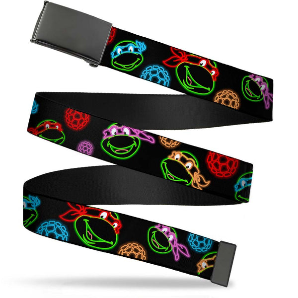 Buckle-Down Black Buckle Web Belt - Classic Teenage Mutant Ninja Turtles Electric Expressions/Turtle Shells Black/Multi Neon Webbing