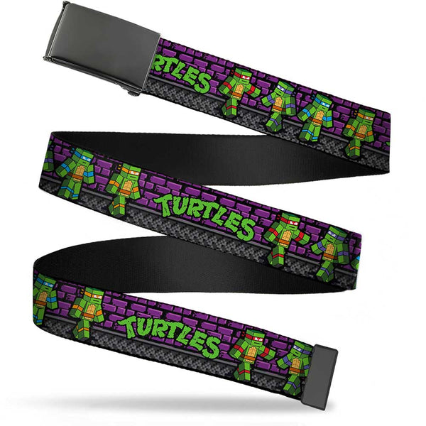 Buckle-Down Black Buckle Web Belt - Classic Teenage Mutant Ninja Turtles Block Poses/TURTLES Purple/Grays Webbing