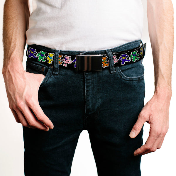 Buckle-Down Black Buckle Web Belt - Dancing Bears Black/Multi Color Webbing