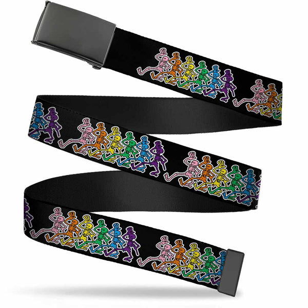 Buckle-Down Black Buckle Web Belt - Dancing Skeletons Black/Multi Color Webbing