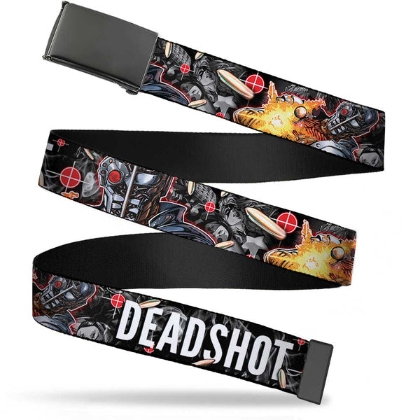 Buckle-Down Black Buckle Web Belt - DEADSHOT Face/Pose/Targets/Bullets Webbing