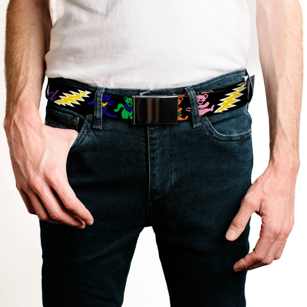 Buckle-Down Black Buckle Web Belt - Grateful Dead Script W/Bears & Skeletons Black/Multi Color Webbing