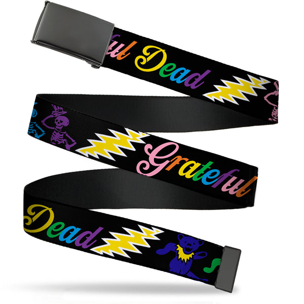 Buckle-Down Black Buckle Web Belt - Grateful Dead Script w/Bears & Skeletons Black/Multi Color Webbing