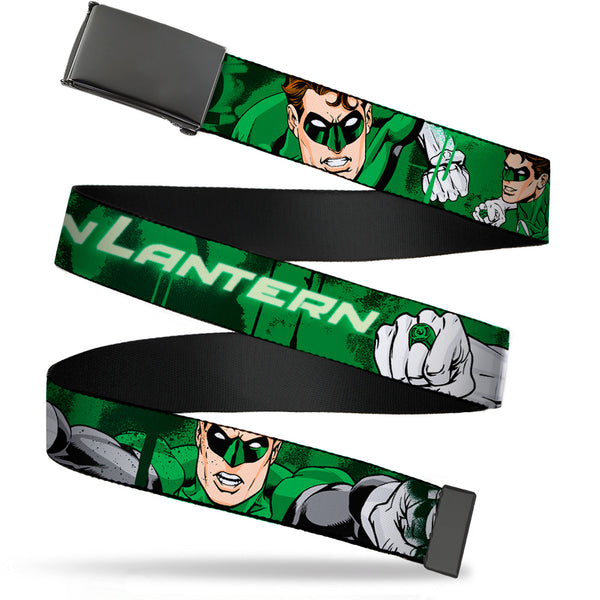 Buckle-Down Black Buckle Web Belt - Green Lantern Green Glow w/Text Webbing