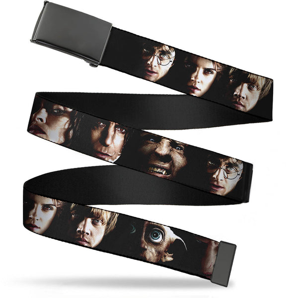 Buckle-Down Black Buckle Web Belt - Harry Potter 8-Character Faces CLOSE-UP Webbing