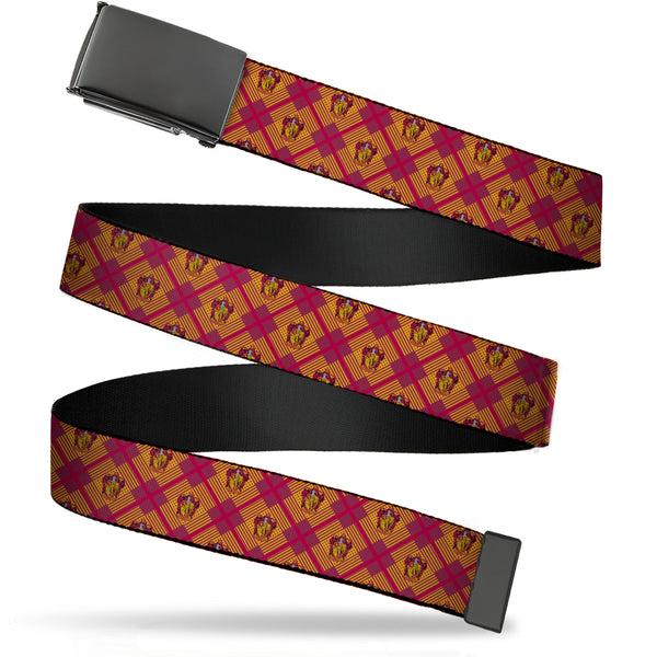 Buckle-Down Black Buckle Web Belt - Harry Potter Gryffindor Crest Plaid Reds/Gold Webbing