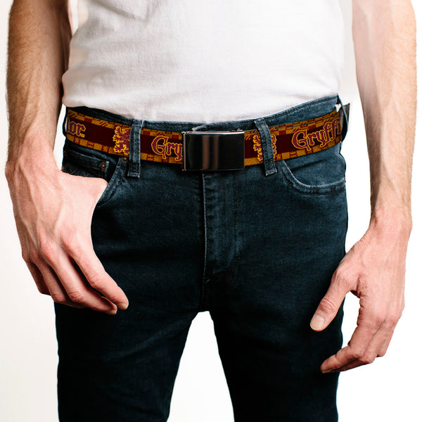 Buckle-Down Black Buckle Web Belt - Harry Potter GRYFFINDOR/Lion Checker Stripe Black/Reds/Golds Webbing