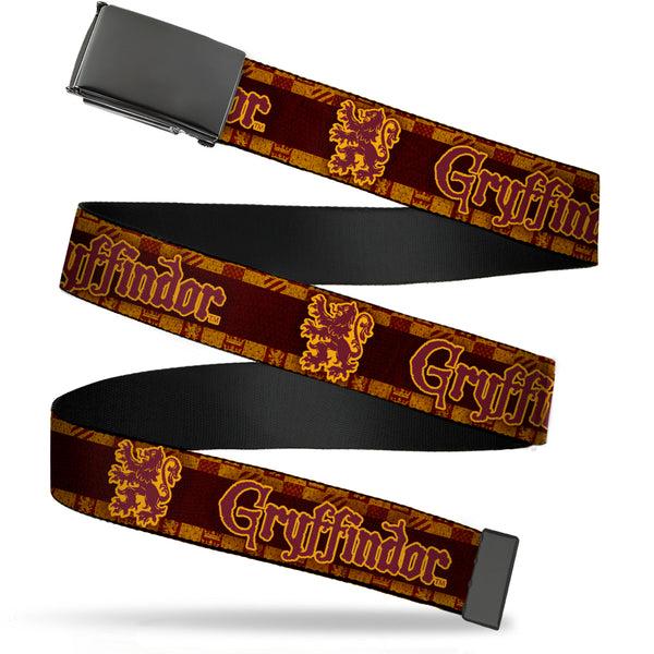 Buckle-Down Black Buckle Web Belt - Harry Potter GRYFFINDOR/Lion Checker Stripe Black/Reds/Golds Webbing