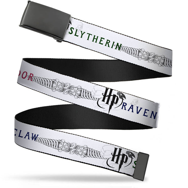 Buckle-Down Black Buckle Web Belt - Harry Potter GRYFFINDOR/RAVENCLAW/SLYTHERIN White/Black Webbing
