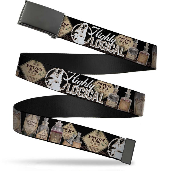 Buckle-Down Black Buckle Web Belt - Harry Potter Potions HIGHLY LOGICAL Webbing