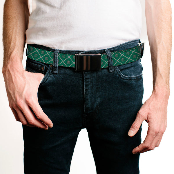 Buckle-Down Black Buckle Web Belt - Harry Potter Slytherin Crest Plaid Greens/Gray Webbing